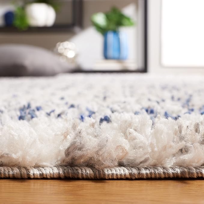 SAFAVIEH Jericho Shag Collection Runner Rug - 2'3" x 6', Navy & Ivory, Non-Shedding & Easy Care, 1.2-inch Thick, Ideal for The Living Room, Dining Room, Bedroom (JER100N-26)