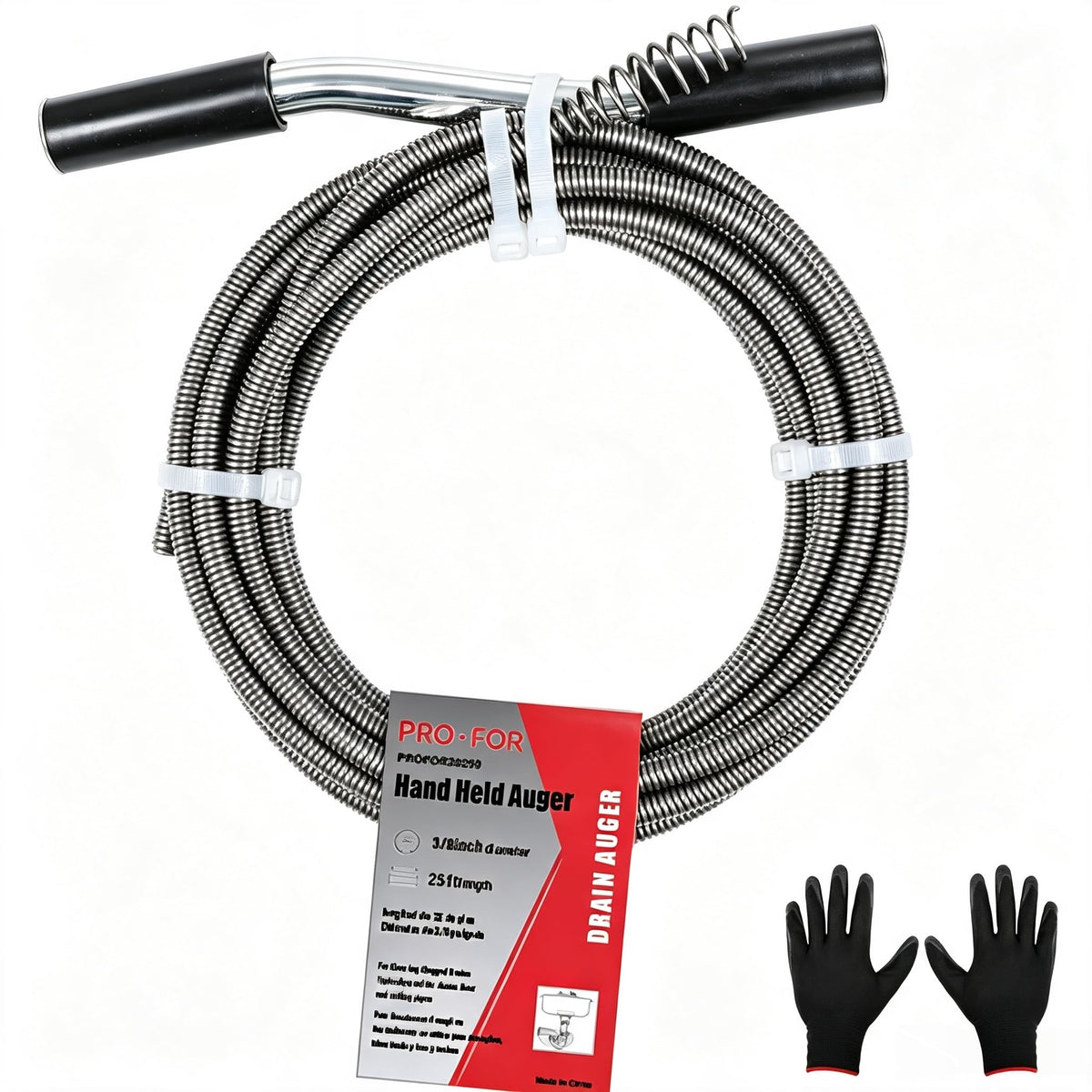 25 Ft Handheld Drain Auger, 3/8 In Manual Plumbing Snake - Image 1