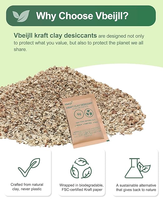 20 Gram (20 Pack) Kraft Clay Desiccants Packs, Premium Food Grade Desiccant - Rechargeable Moisture Absorbers for Food Storage, Electronics, 3D Filament & Safes