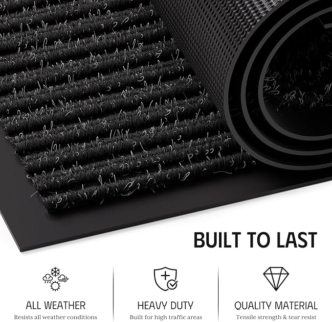 Front Door Mat 4' x 6', Low Profile Welcome Mat, Non-Slip Door Mat Outside Entrance, Resist Dirt Outdoor Mats, Heavy Duty Commercial Floor Mat for Entryway Indoor Outdoor, Black 1-Pack