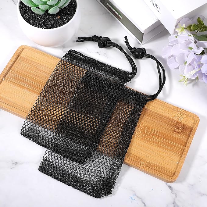 6 Pcs Small Mesh Bags, Mesh Drawstring Bags Beach Drawstring Bag Black Pouch for Traveling 6 X 4 Inches Small Net Bag with Cord Lock Closure Durable Nylon Net Pouches for Beach Games