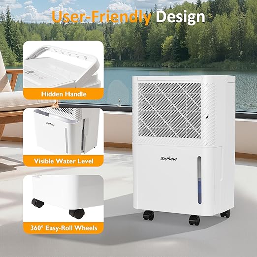 25 Pint Dehumidifier with Drain Hose: for Whole Home & Large Rooms up to 1500 Sq.Ft, 71OZ Tank, Auto Shut Off, 24H Timer, Ideal for Basement, Bedroom, Garage, RV, White