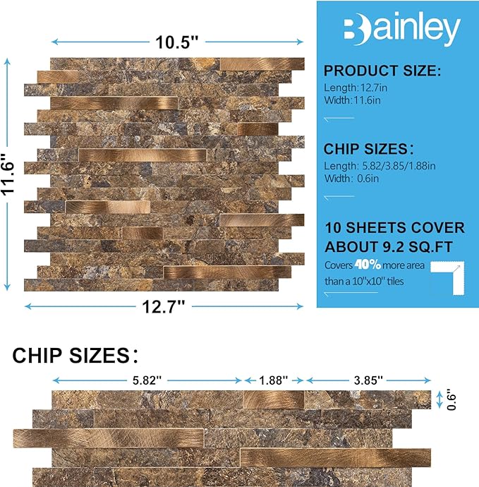 Peel and Stick Backsplash, 10-Sheet Peel and Stick Tiles PVC Wall Tile Stick on Backsplash for Kitchen