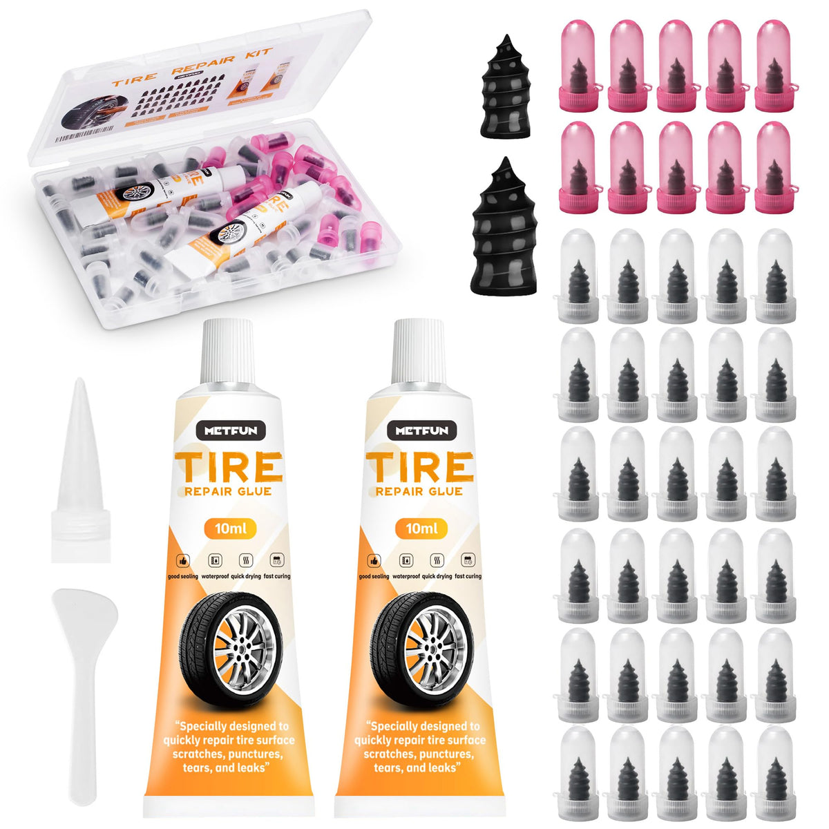 40 PCS Quick Fix Screw-in Tire Plug Kit with 2 Tubes - Image 1