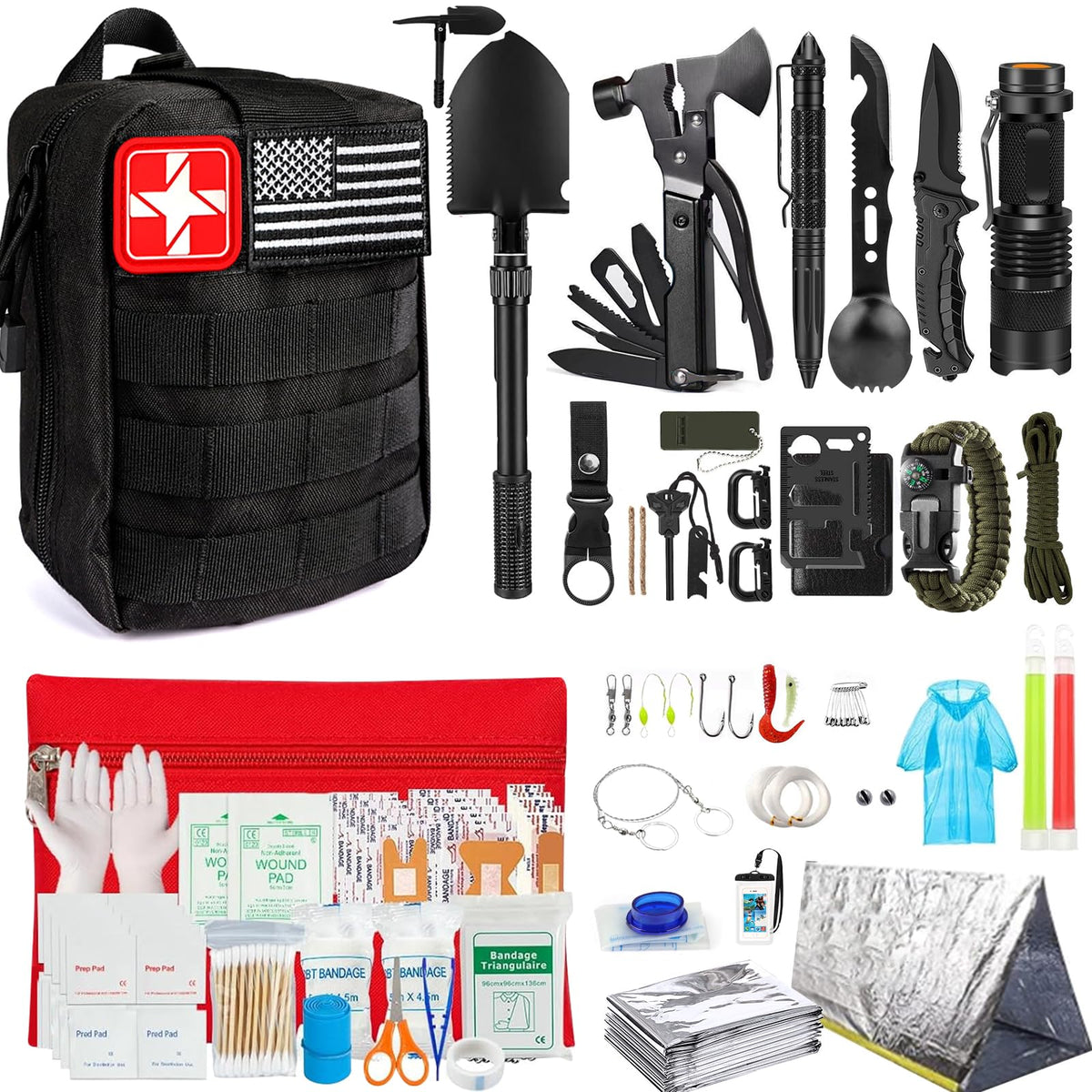 Survival Kit, 251 Pcs Survival Gear Emergency Supplies First Aid - Image 1