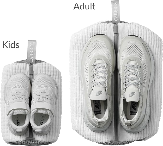 Shoe Washing Machine Bag, 2pcs Cabbirx Laundry Shoe Bag for Washer and Dryer Reusable, 360° Deep Cleaning With Durable Zipper, Washer Balls Include, Large Size for Adult (White, Adult)