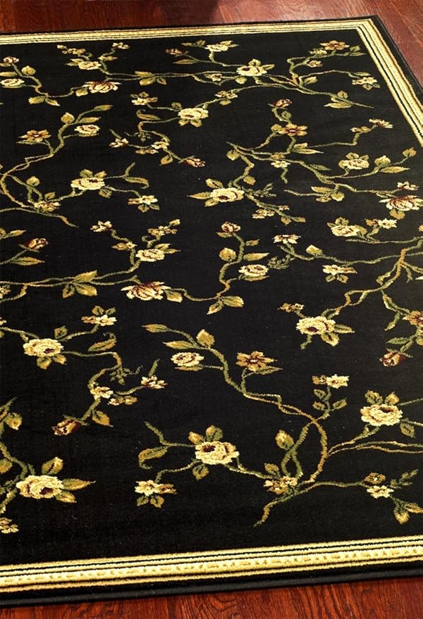 SAFAVIEH Lyndhurst Collection Area Rug - 8' Round, Black, Traditional Floral Design, Non-Shedding & Easy Care, Ideal for High Traffic Areas in Living Room, Bedroom (LNH220A)