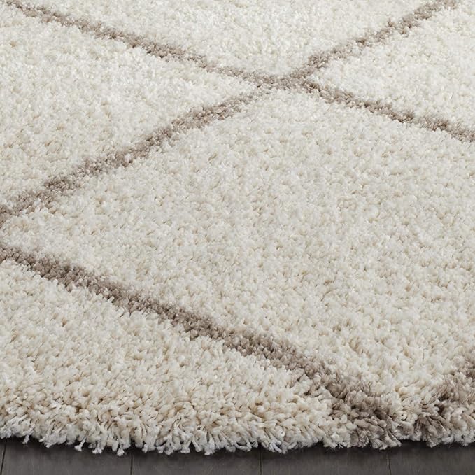 SAFAVIEH Hudson Shag Collection Area Rug - 5' Round, Ivory & Beige, Modern Trellis Design, Non-Shedding & Easy Care, 2-inch Thick Ideal for High Traffic Areas in Living Room, Bedroom (SGH281D)