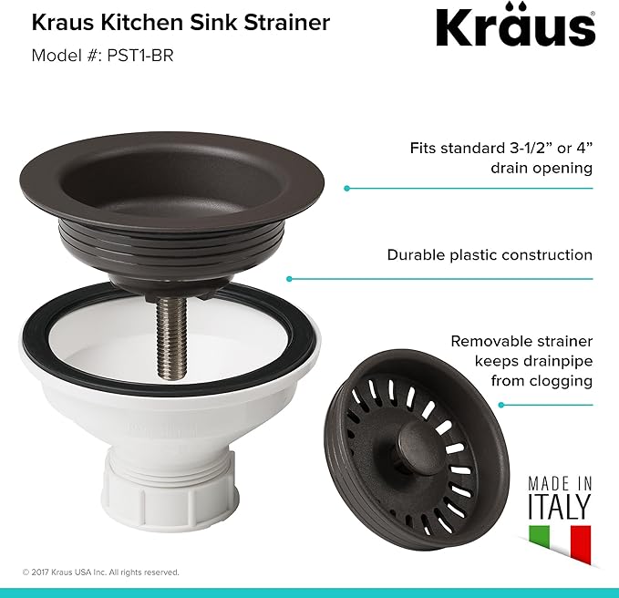 Kraus Kitchen Sink Strainer for 3.5-Inch Drain Openings in Brown, PST1-BR