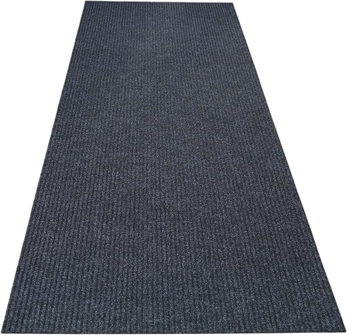 iCustomRug Ribbed Entryway Door Mat – 3'x9' Black, Indoor/Outdoor, Non-Slip TPR Rubber Backing, Low-Profile All-Weather Carpet, Non-Shedding & Easy Care, Utility Rug Ideal for High Traffic Areas