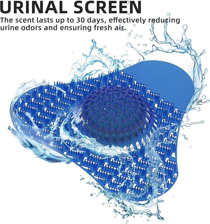 Urinal Screen Deodorizer, Urinal Cakes with 3D Anti-Splash Long Bristles, Male Urinal Mats Pads with Odor Protection for Men Toilets Bathroom (12 Packs)