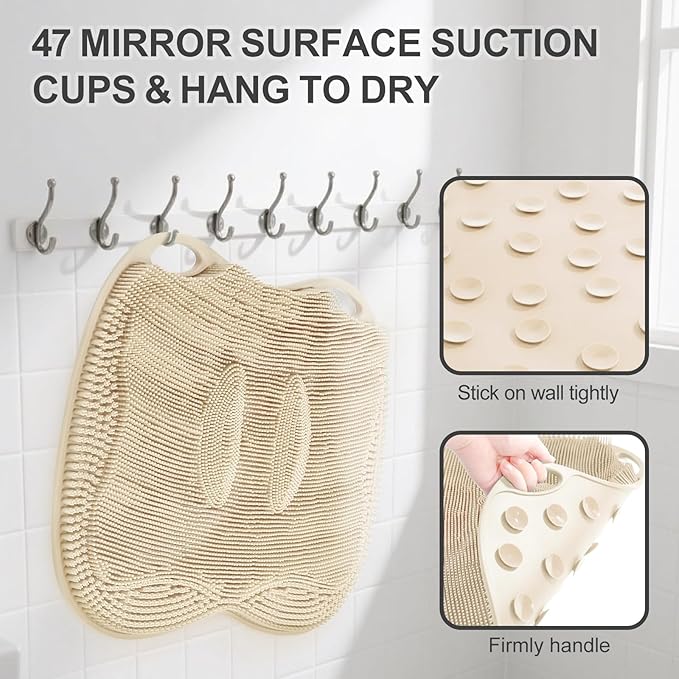 Foot Scrubber Mat Large Feet Scrubber Dead Skin for Shower Floor Wall Bathtub & Pumice Stone 2 Pack- Foot Spa Callus Remover Exfoliating Toes Deap Clean Brush Message Relax Suction Cups, Cream White