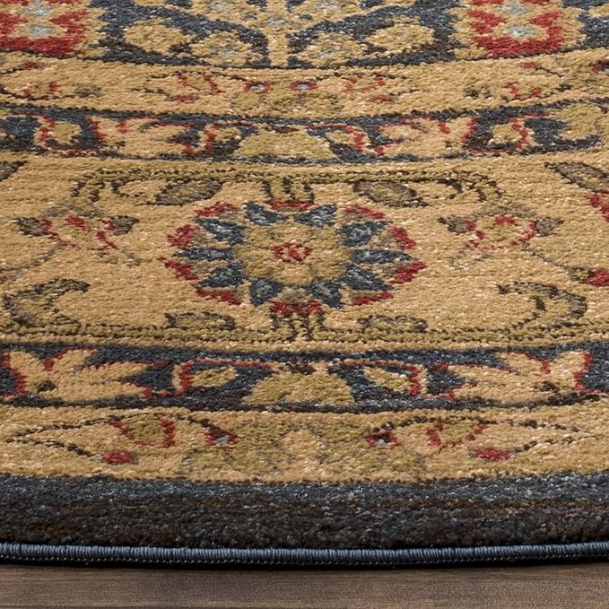 SAFAVIEH Mahal Collection Area Rug - 3' Round, Navy & Natural, Non-Shedding & Easy Care, Ideal for High Traffic Areas in The Living Room, Dining, Bedroom (MAH697E)