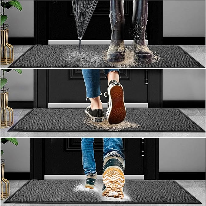 tonchean Front Door Mat 3x5FT Heavy Duty Indoor Outdoor Doormat, Non-Slip Door Mat Indoor Entrance, Rubber Backing Low Profile Mat, Commercial Entrance Doormat for Patio Porch, Grey