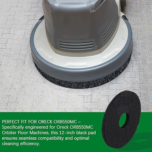 437.071 Floor Scrubber Pads, 12" Diameter Black – Commercial Floor Scrubber Pads for Oreck ORB550MC Orbiter Floor Machine (1, Black, 12 in)