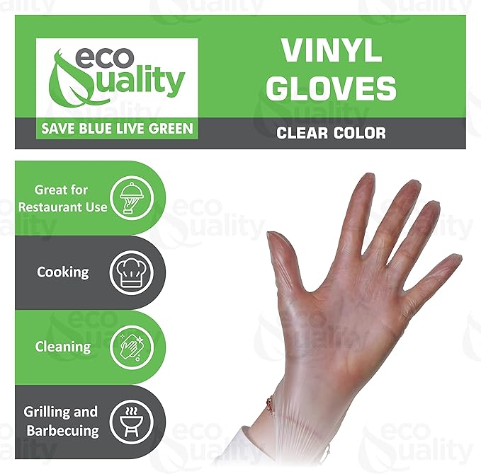 EcoQuality Disposable Vinyl Exam Gloves, Disposable Latex Free Medical Gloves, Non-Sterile, Food Safe, Powder Free, Cleaning, Cooking (500, Medium)
