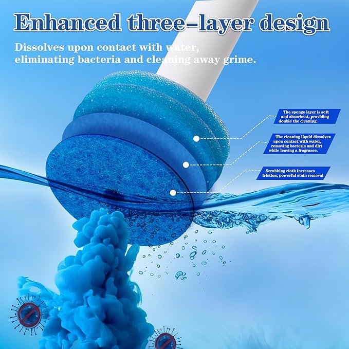 PeiTuShangJin Disposable Toilet Brush, Auto-Ejecting, Includes 24 Enhanced Refills (16 Ocean, 8 Natural), Plus 3 Air-Purifying Scent Rings (Ocean, Rose, Lemon) 360° Dead-Angle-Free Cleaning (1-24)
