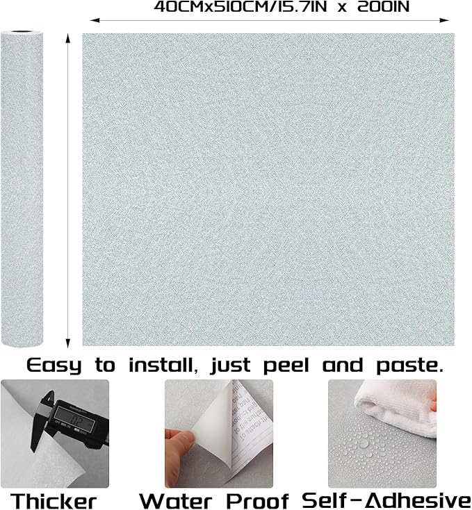 Peel and Stick Wallpaper Silver Gray Silk Wall Paper - 15.7 x 200 Inch Self Adhesive Wallpaper Peel and Stick, Easy to Paste Wall Contact Paper for Stand Liner, Table and Door Makeover Decor