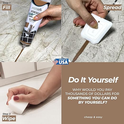 PentaUSA Brown Tile Grout Repair Kit - Premixed Filler for Cracks & Gaps, Waterproof Ready to Use Grout Repair for Shower, Kitchen & Bathroom-8.8oz (250g - 0.55 lb)
