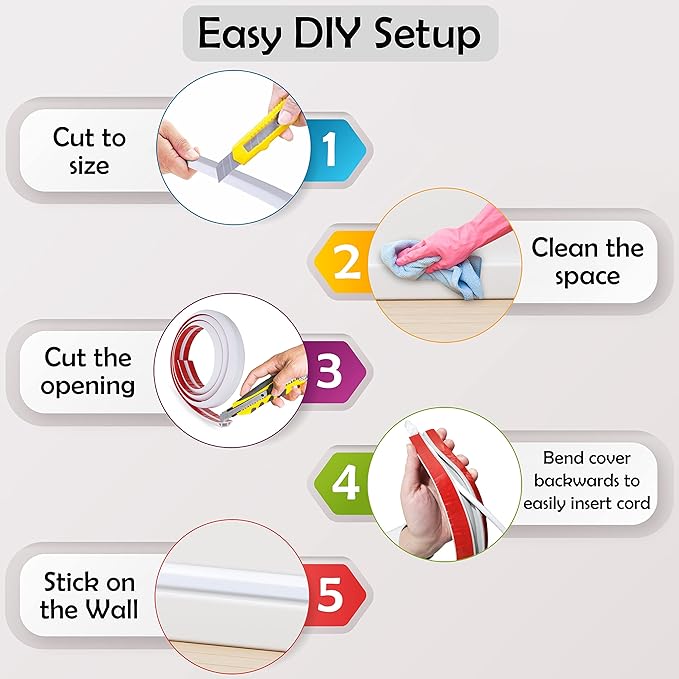 Rubber Bond TV Cord Hider Cable Protector - Strong Self Adhesive Wall Cord Cover Cable Hider - Low Profile Cable Management Wall Cord Concealer Cable Raceway