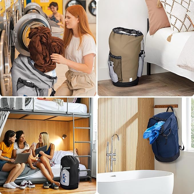 BALEINE 2PK 150L Laundry Bag Backpack, 900D Oxford Fabric Large Travel Laundry Bags with Shoulder Straps and 2 Mesh Pockets for College Dorm, Apartment, Laundromat (Gray, 150L)