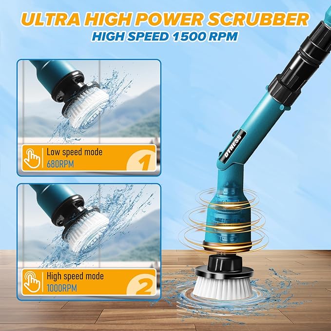Electric Spin Scrubber for Makita 18V, Cordless Shower Cleaner with Free Adjustable Extension Arm, 1000RPM Clean Brush Waterproof w/ 8 Replaceable Heads for Tile Tub Kitchen Floor (NO Battery)
