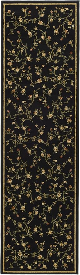 SAFAVIEH Lyndhurst Collection Runner Rug - 2'3" x 8', Black, Traditional Floral Design, Non-Shedding & Easy Care, Ideal for High Traffic Areas in Living Room, Bedroom (LNH220A)