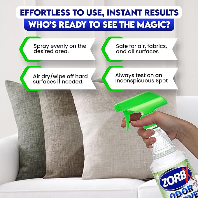 ZORBX Unscented Odor Eliminator for Strong Odor 16 Oz + 64 Oz - Used in Hospitals & Healthcare Facilities - Advanced Trusted Formula, Fast-Acting Odor Remover Spray for Dog, Cat, House & Carpet