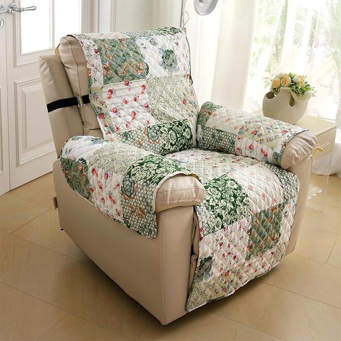 Cmfshape Skidproof Sofa Cover-Green Sofa Slipcover with Elastic Straps-Easy Fit Slip Cover-Patchwork Washable Furniture Protector for Pets and Kids(Chair,Green)