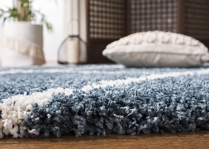 SAFAVIEH Hudson Shag Collection Accent Rug - 2' x 3', Slate Blue & Ivory, Trellis Design, Non-Shedding & Easy Care, 2-inch Thick Ideal for High Traffic Areas in Foyer, Living Room, Bedroom (SGH281L)