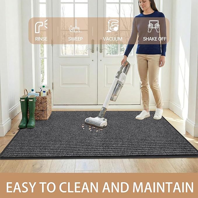 Durable Front Door Mat, Heavy Duty Indoor Outdoor Doormat, 48” x 36” Low Profile Outdoor Mats for Home Entrance, Stain and Fade Resistant Shoe Scraper Mat, Ideal for High Traffic Area