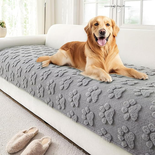 Waterproof Couch Cover for Dogs Washable,Fuzzy Pet Couch Covers for Sofa,Thick Soft Dog Mat Non-Slip Couch Covers for 3 Cushion Couch Sofa Pet Friendly (Grey, 35x62(1pc))