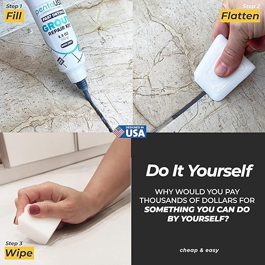 Tile Grout Repair Kit - Premixed Acrylic Sanded Grout for Bathroom, Shower & Kitchen - Repairs, Renews & Restores, Waterproof Formula - 8.8oz / 250gr (Dark Grey)