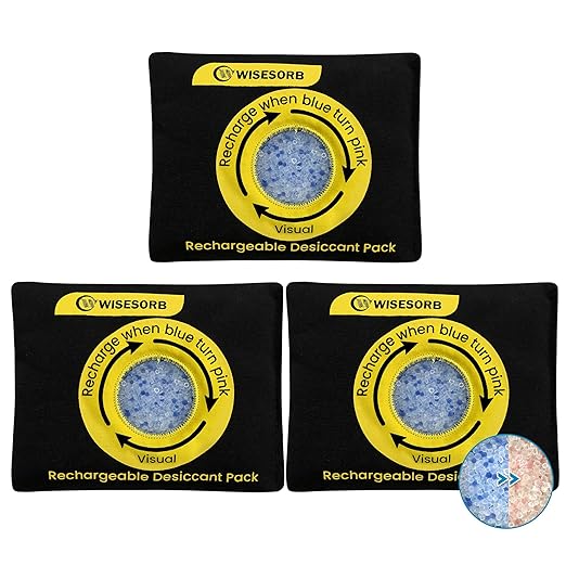 200g Reusable Silica Gel Desiccant, Color Indicating Rechargeable Desiccant Packs for Storage, Moisture Absorbers for Storage, Gun Safes, Suitcases, 3D Filaments, Electronics, Car[3 Pack]