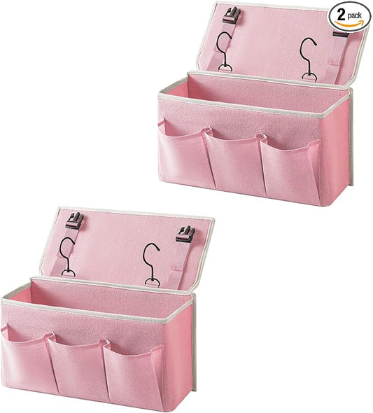 Bedside Caddy / Bedside Storage Organizer Hanging Bag with Three Options,Suitable for home beds, sofas, and dormitory beds—can hold magazines, books, phones, iPads, remote controls. (2-Pack Pink)