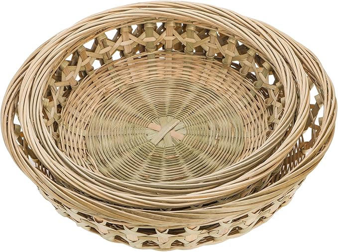 ZENFUN 3 Packs Round Woven Bread Basket, Bamboo Serving Trays, Handwoven Baskets Fruit Basket, Rattan Serving Baskets for Daily Dinning, Kitchen Organization, Stackable