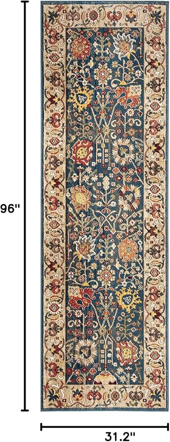 SAFAVIEH Kashan Collection Runner Rug - 2'6" x 8', Blue & Tan, Traditional Oriental Design, Non-Shedding & Easy Care, Ideal for High Traffic Areas in Living Room, Bedroom (KSN303G)