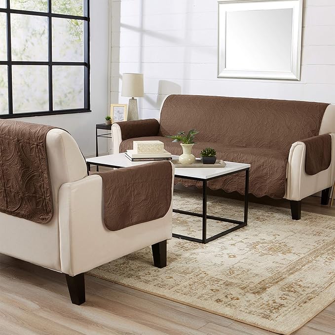 Great Bay Home Reversible Sofa Cover - Washable Slipcover Furniture Protector with Elastic Straps - Couch Cover for Dogs, Kids, and Pets - Quilted & Stitched Detail (Sofa, Chocolate/Taupe)