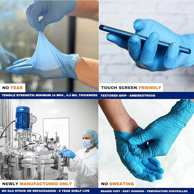 Nitrile Disposable Latex free, Powder Free, Food Grade, Guantes,Lab, Cleaning, Auto mechanic - 3-6 MIL (Box/Case)