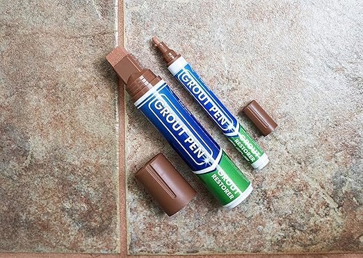 Grout Pen Tile Paint Marker: Terracotta 2 Pack with Extra Tips (Narrow, 5mm) & Large Terracotta (Wide, 15mm Tip) - Waterproof Grout Colorant and Sealer Pen to Renew, Repair, and Refresh Tile Grout