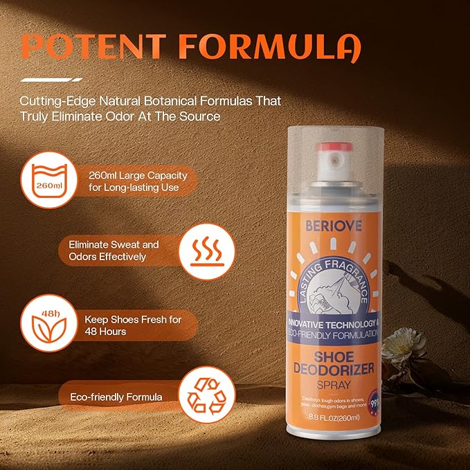 Foot Shoe Odor Spray, Eliminator Shoe Deodorizer Spray Smell Eaters for Feet, Sneaker, Boot-Natural Remover Deodorant Sports