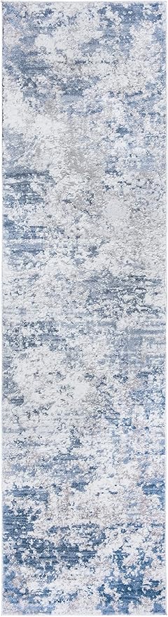 SAFAVIEH Amelia Collection Runner Rug - 2'2" x 14', Grey & Blue, Modern Abstract Design, Non-Shedding & Easy Care, Ideal for High Traffic Areas in Living Room, Bedroom (ALA705F)