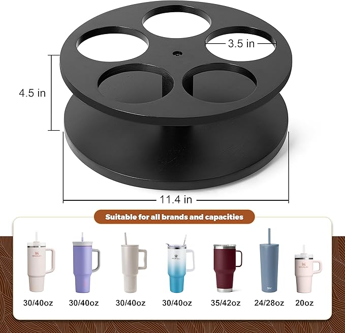 MyLifeUNIT Tumbler Organizer, 360° Rotating Water Bottle Organizer for Stanley Cups 40oz/30oz/20oz, Wooden Stanley Cup Holder for Cabinet Storage (Black)