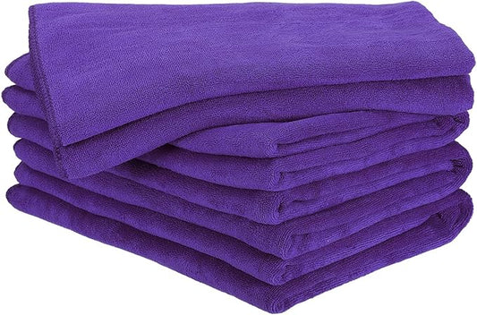 HARFINGTON 4 Pack Microfiber Cleaning Cloth, 71" x 24" Multi-Functional Cleaning Towels Reusable Absorbent Rags for Car Wash Kitchen Household Window Clean, Purple