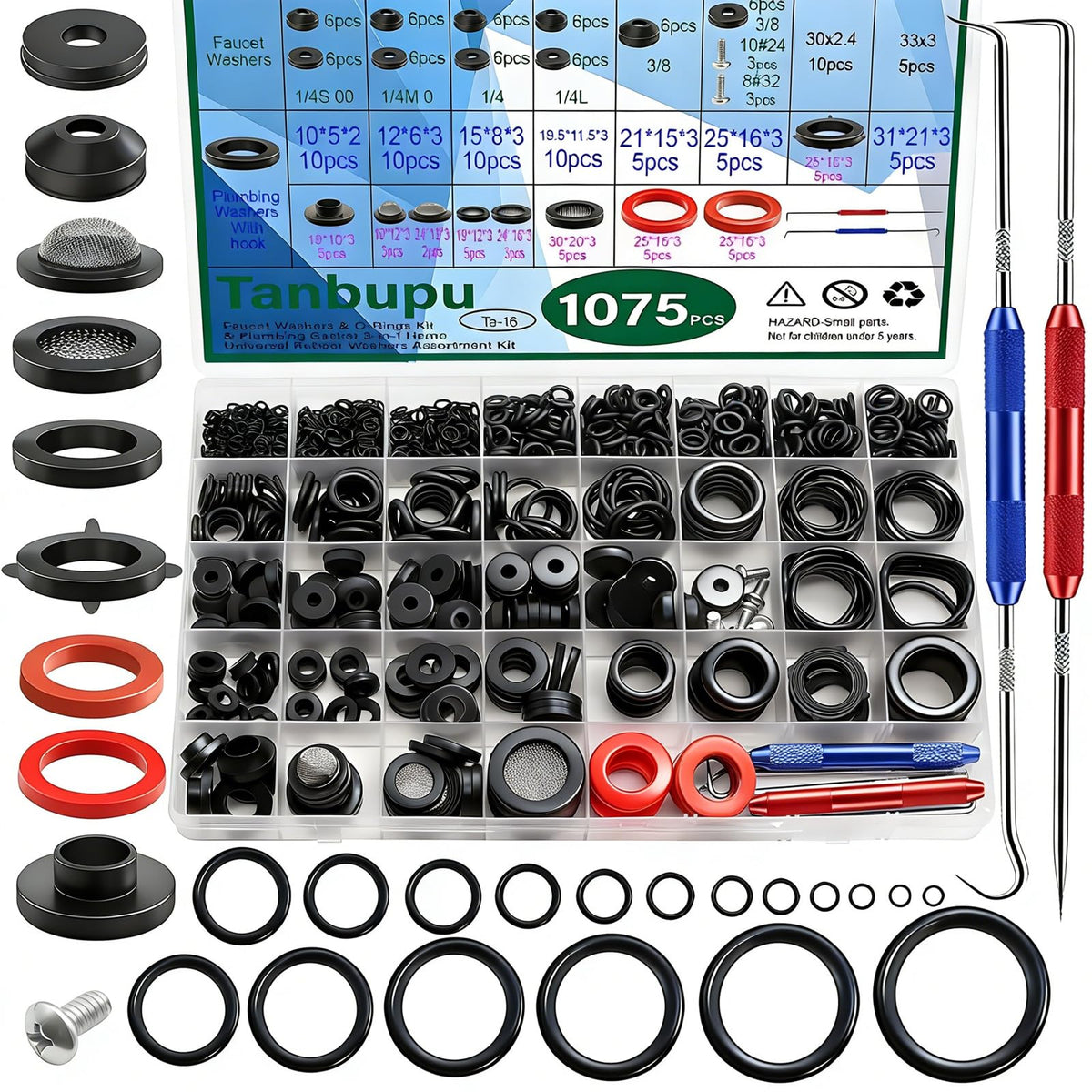 37 Sizes 1075Pcs 3-in-1 Home Universal Rubber Washers | Home Repair - Image 1