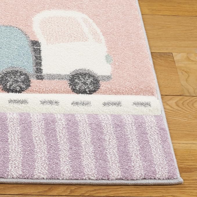 SAFAVIEH Carousel Kids Collection Area Rug - 6'7" Square, Grey/Pink, Geometric Design, Ideal for High Traffic Areas in Living Room, Bedroom, Dining (CRK193U)