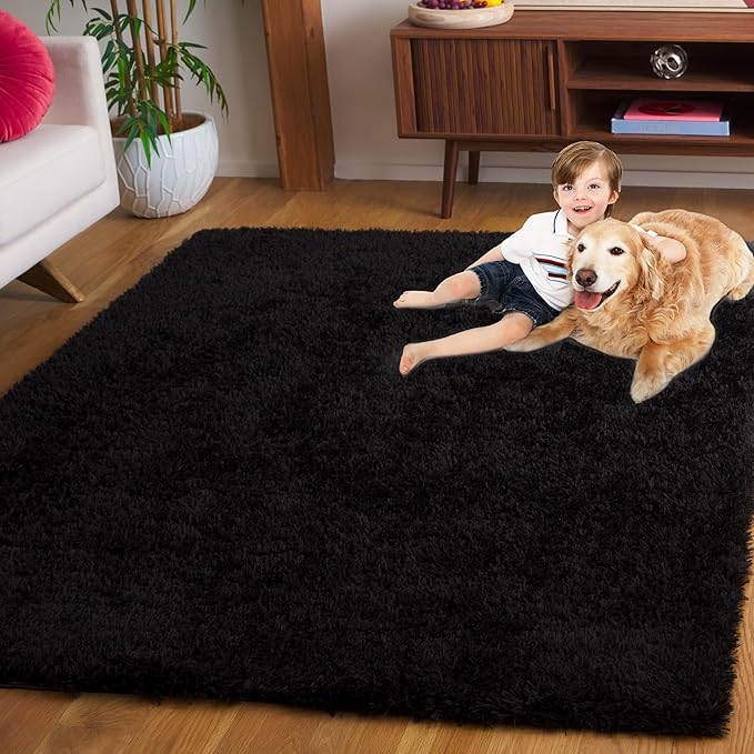 SAFAVIEH Lindsay Shag Collection Area Rug - 6' x 9', Black, Contemporary Design, 1.8-inch Thick, Ideal for The Living Room, Dining Room, Bedroom (LNS560Z-6)