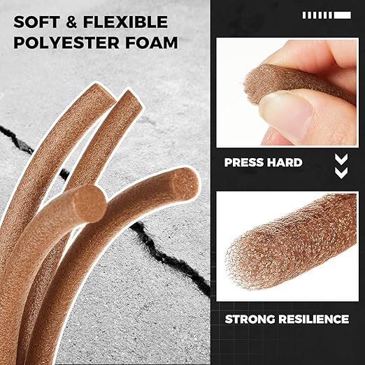 1/4 Inch x 100 ft Foam Backer Rod for Gaps Joints Concrete Crack Filler Caulk Saver Bulk Foam Backing Rod Concrete Filler Rope for Weather Stripping Door Seal (Brown)
