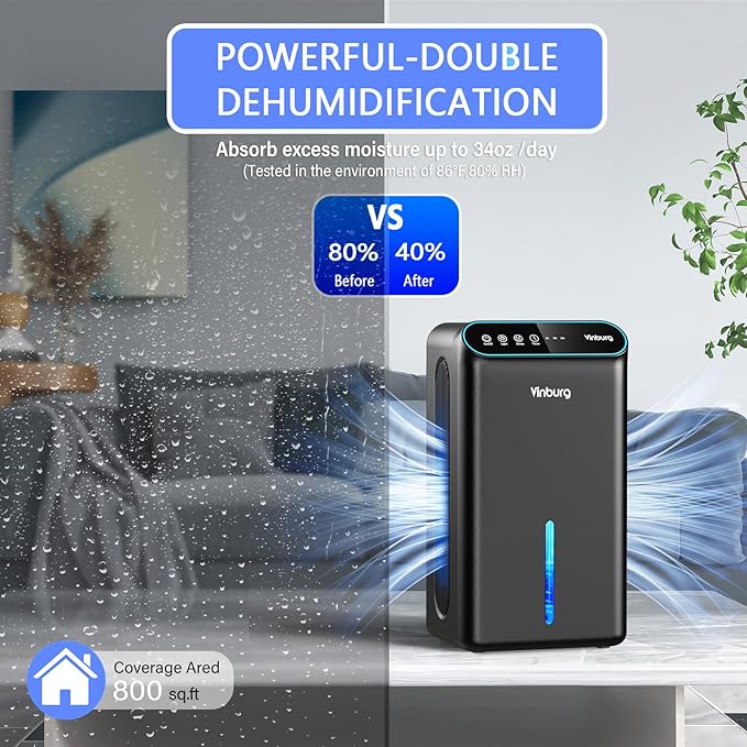 Dehumidifier for Basement (85 OZ, 800 sq ft) Quiet Dehumidifiers for Home, Auto Shut-Off, Sleep Mode, 3 Gear Timer(8H,16H,24H), Small Dehumidifier for Bedroom, Bathroom with Drain Hose (Deep Black)