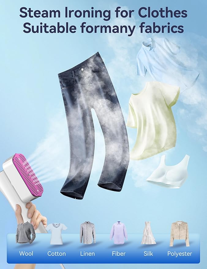 Steamer for Clothes, Sundu Portable 2-in-1 Steamer & Iron, 15s Fast Heat-up, 110ml Water Tank, Wrinkle Remover for Garment, Travel & Home Use (Purple White)